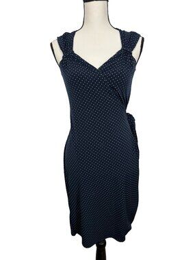 George Wrap Dress XS Navy Blue White Polka Dot Classy Trendy Liquid Knit Career
